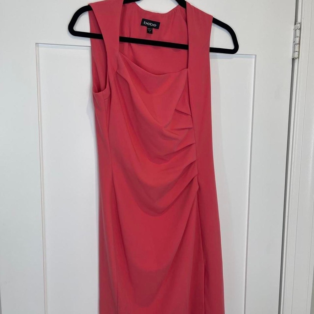 bebe Coral Pink Draped Sleeveless Dress | Size S